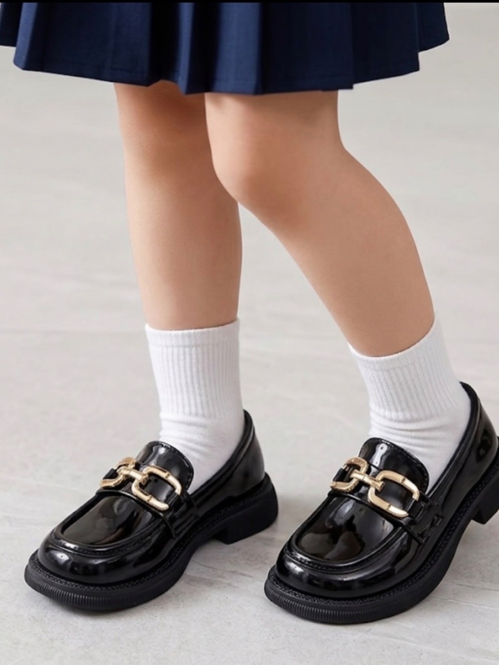 Kids Shoes -Elegant Black Loafers with Gold Buckle‎